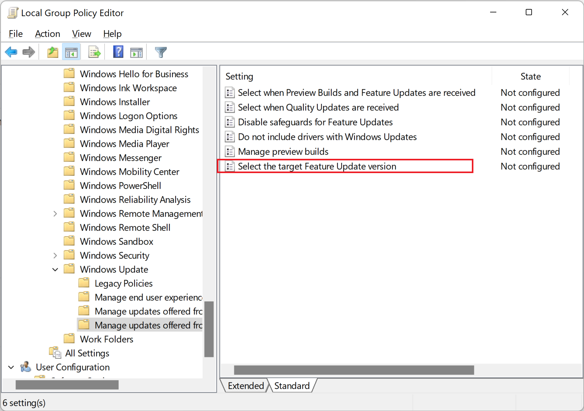 block windows 11 update via group policy